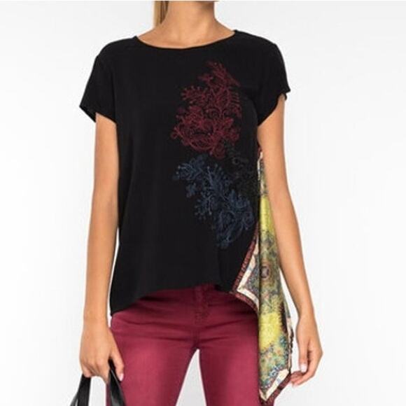 Desigual Womens Asymmetrical Floral Blouse M Graphic Artsy Statement Print Top - Picture 1 of 10